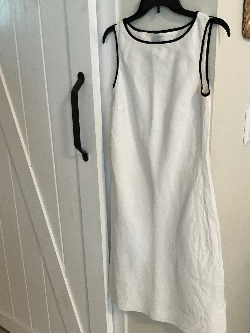 LOFT White Midi Shift Dress with Black Trim